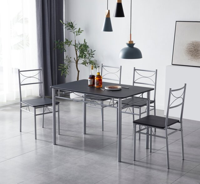 MCC Direct Dining table and 4 chairs Set with Metal frame Silvia Range - Black