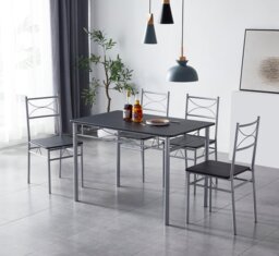 MCC Direct Dining table and 4 chairs Set with Metal frame Silvia Range - Black