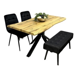 Kosy Koala Dining Table Set With 2 Black Velvet Chairs And Black Velvet Bench Dining Room Furniture