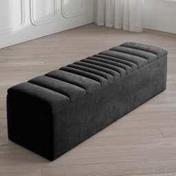 Safar 150cm Large Ottoman Storage Box - Naples Shoes Bench - Black Lined Upholstery Blanket Storage Box