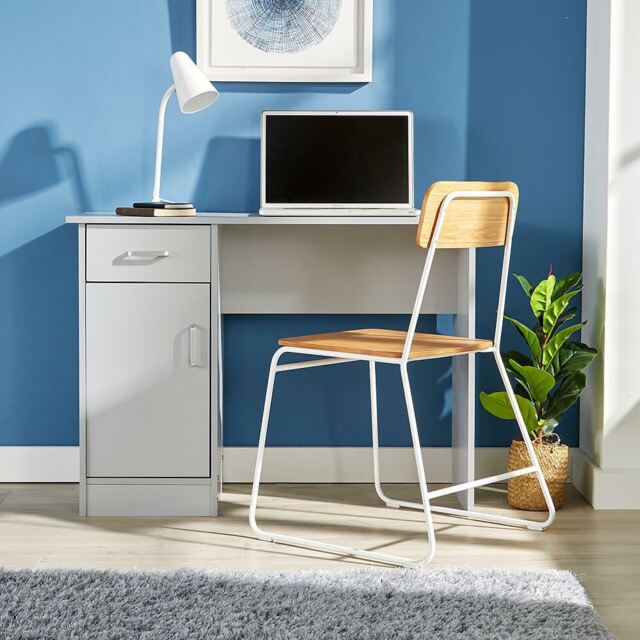 Computer Desk 1 Drawer 1 Door Compact Workstation Home Office Table Grey