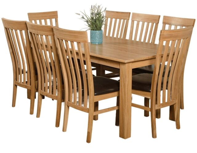 Oslo 180 x 90 cm Large Oak Dining Table and 8 Harvard Chairs Brown Brown