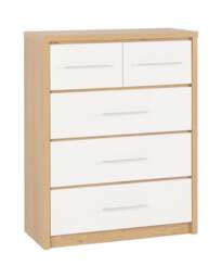 Seville 3+2 Drawer Chest - L39.5 x W85 x H110.5 cm - White High Gloss/Light Oak Effect Veneer