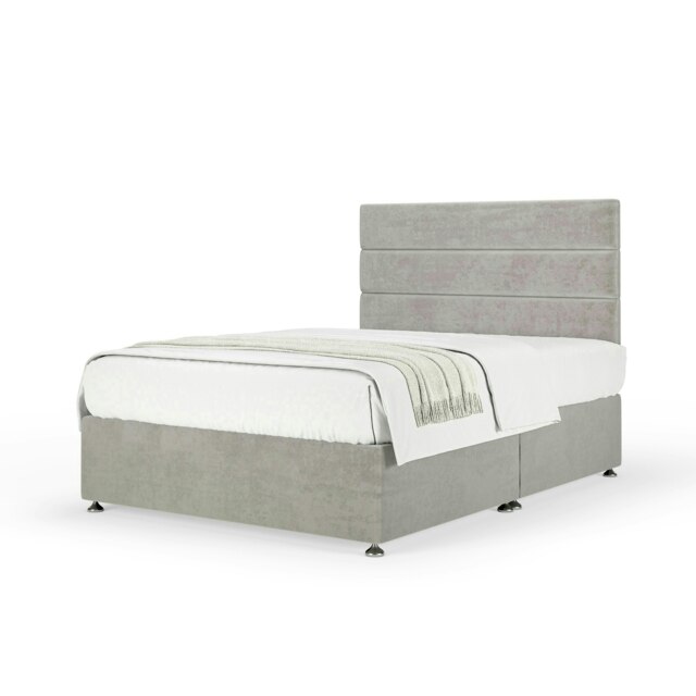Majestic 1000 Pocket Sprung Seal Grey Naples Velvet Divan Set And Milan Headboard Small Double