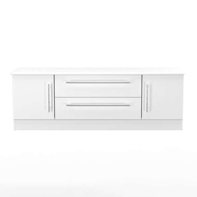 Carlton 2 Door 2 Drawer Wide TV Unit in Porcelain Matt (Ready Assembled) White Porcelain Matt
