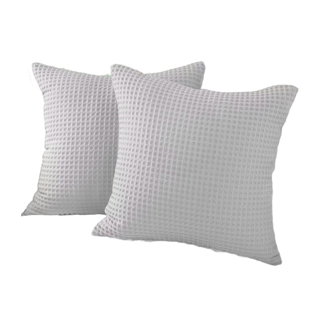 Two Pack Waffle Cushion Covers 50 x 50cm - 100% Cotton Silver Dove Grey 2