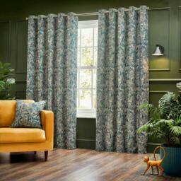 Wylder Nature Bengal Chenille Blue Eyelet Curtains (W)229cm x (D)137cm Multi