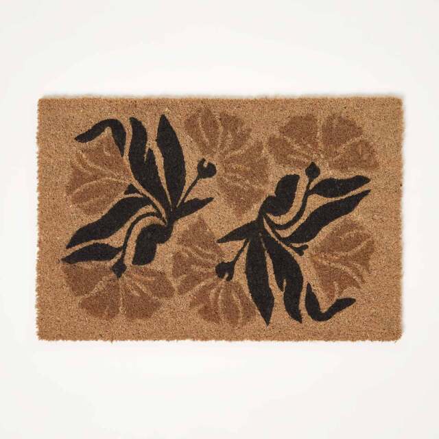 Homescapes Stripe Flowers Coir Doormat - 40 x 60 cm