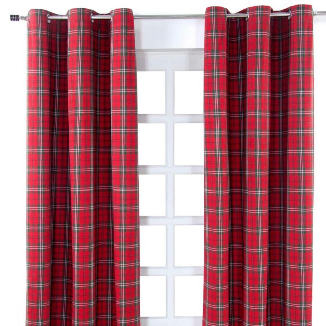 Homescapes Edward Tartan Check Ready Made Eyelet Curtain Pair - 137 x 228 cm Drop Red Red