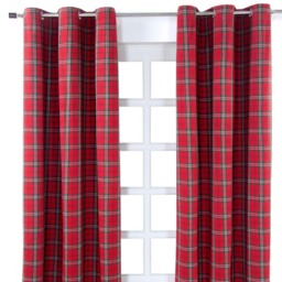 Homescapes Edward Tartan Check Ready Made Eyelet Curtain Pair - 137 x 228 cm Drop Red Red