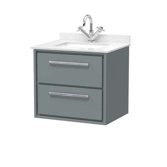 Balterley Rectangular Bathroom Wall Hung 2 Drawer Vanity with Marble Worktop Wash Basin Grey Monument Grey 617 x 620 x 470mm