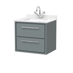 Balterley Rectangular Bathroom Wall Hung 2 Drawer Vanity with Marble Worktop Wash Basin Grey Monument Grey 617 x 620 x 470mm