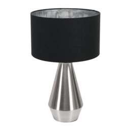 ValueLights Jax Brushed Chrome Touch Table Lamp Black Chrome Shade and Bulb