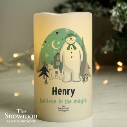 Personalised The Snowman and the Snowdog LED Candle Cream