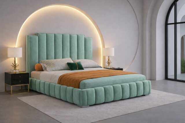 4ft6 Double Duck Egg Plush Velvet Tower Panel Bed Frame