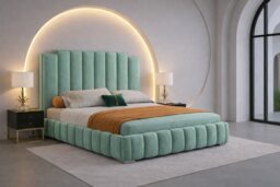 4ft6 Double Duck Egg Plush Velvet Tower Panel Bed Frame