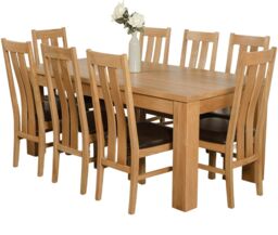 Dakota 182 x 92cm Oak Large Dining Table and 8 Princeton Chairs Brown Brown