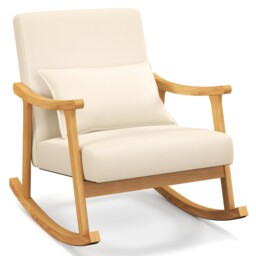 COSTWAY Rocking Chair Upholstered Relaxing Recliner Armchair Beige