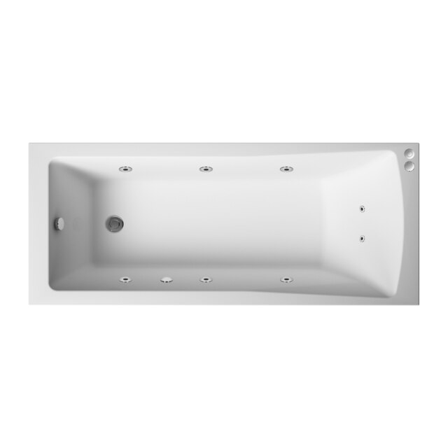 Square Single Ended Straight Whirlpool Bath with 8 Chrome Jets and Leg Set, 1700 x 700mm White