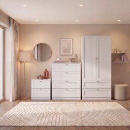 Vida Designs Altino 3 Piece Bedroom Set (2 Drawer Bedside, 4 Drawer Chest, 2 Door 2 Drawer Wardrobe), White
