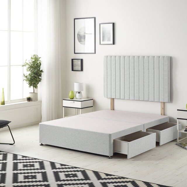 Texas Divan Bed Base with 2 Drawers & 30 Inch Headboard Linen Fabric Grey Sage