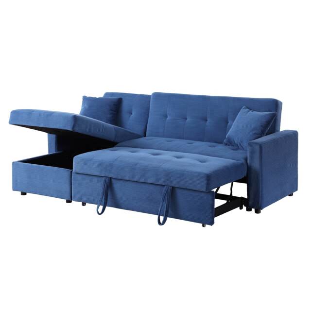 Hinton L-Shaped Universal Corner Sofa Bed with Hidden Storage - Blue Blue Royal Blue Three Seater 1