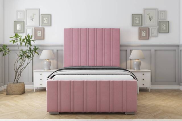 "Sloomy Radcliffe Pink Plush Bed Frame With 50"" Upholstered Headboard 5' King"