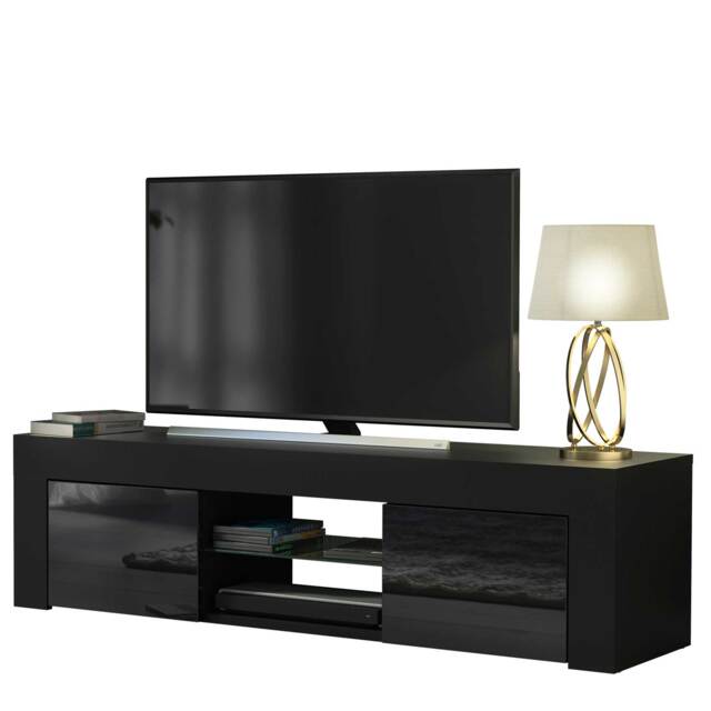 TV Unit TV Stand Black High Gloss Media Console Sideboard Storage Cabinet 130cm
