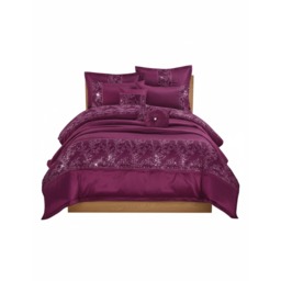 Embroidered Duvet Cover Set Luxury Bedding with Matching Accessories Purple Super King