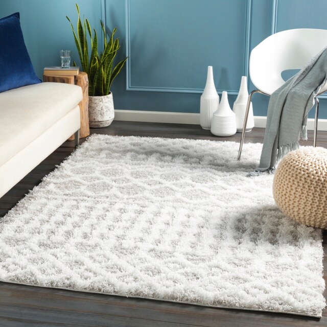LIVABLISS Urban Shaggy-Geometric Soft Plush Pile Rug 160 x 220 cm White Grey