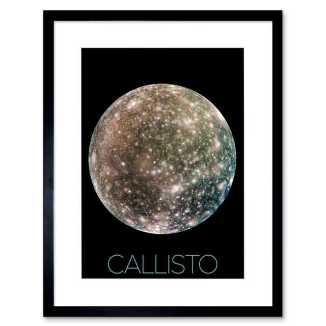 "NASA Galileo Spacecraft Jupiter's Moon Callisto 9x7"" Black Framed Wall Art Print"