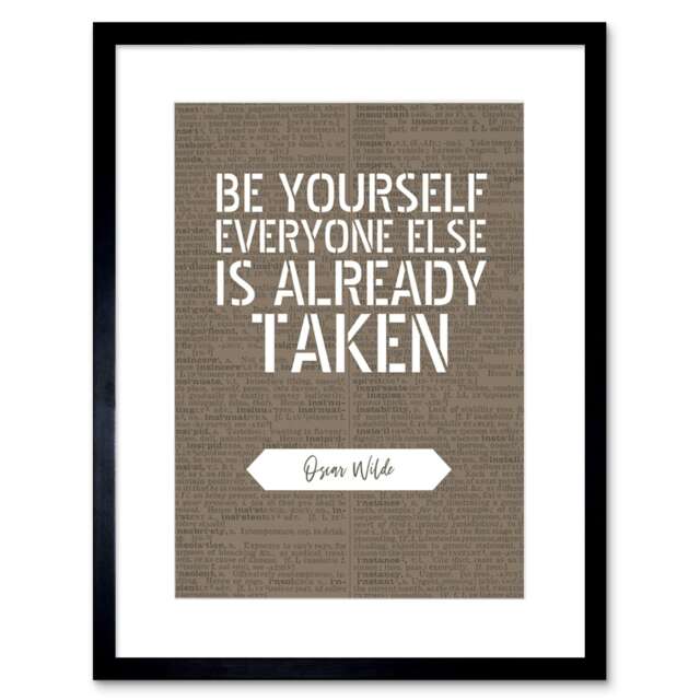 "Dictionary Page Quote Oscar Wilde Be Yourself 9x7"" Black Framed Wall Art Print"