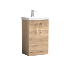 Balterley Contemporary Bathroom Floor Standing 2-Door Vanity & Basin Brown Bleached Oak 850 x 510 x 395mm