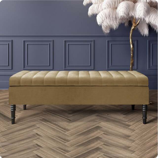 Safar 90cm Ottoman Storage Bench - Naples Shoe Bench - Brown Lined Upholstery Storage Footstool