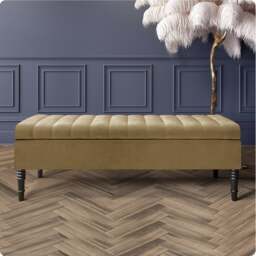 Safar 90cm Ottoman Storage Bench - Naples Shoe Bench - Brown Lined Upholstery Storage Footstool