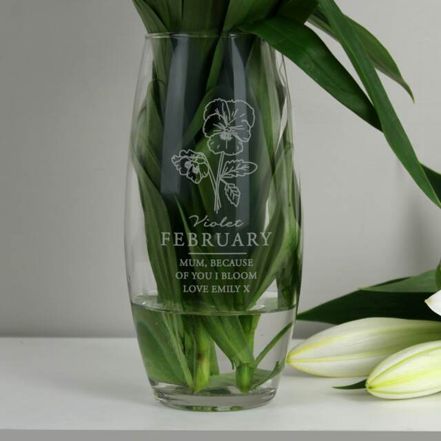 Personalised February Birth Flower Bullet Vase Clear