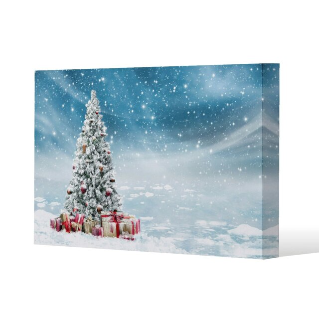 Beautiful decorated snowed in christmas tree (canvas) Cream