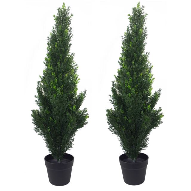 90cm Pair of Artificial Cedar Cypress Topiary UV Resistant Green 3ft