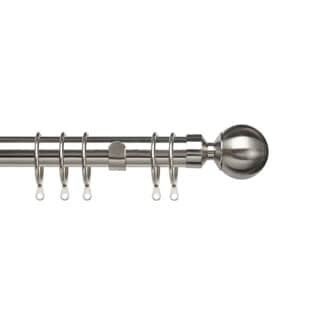 35mm Fixed Length Metal Curtain Pole Set Satin Silver Ball Finial 290cm Silver Silver
