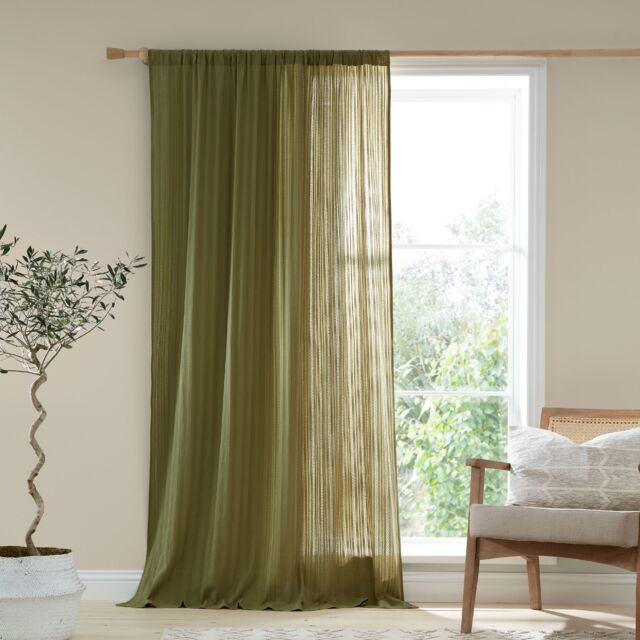 Pineapple Elephant Zofia Broderie Cotton Anglaise Tab Top Voile Curtain Panel Green Olive Green