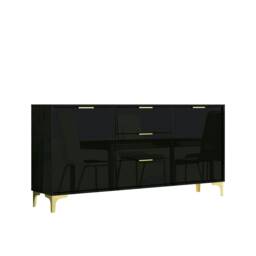 Sideboard 140cm Black High Gloss with Gold Accents Black