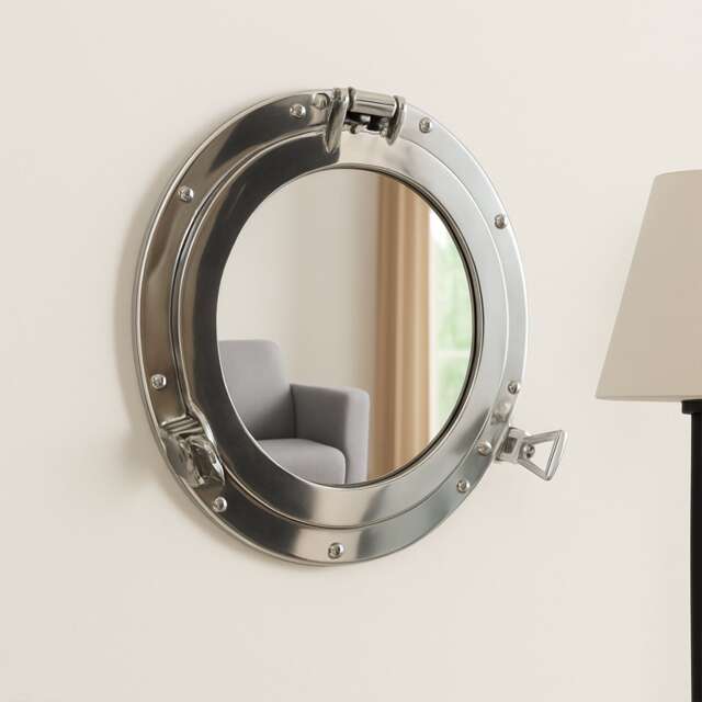 Silver Metal Porthole Mirror 28cm X 28cm
