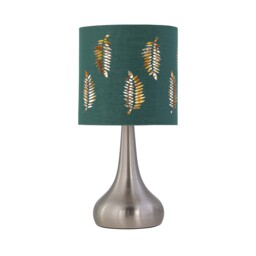 Romana - Brushed Chrome Touch Table Lamp with Dark Green Fern Shade Chrome Satin nickel plate and dark green cotton with gold inner detail 1