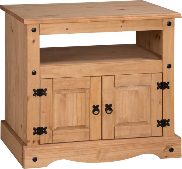 Mercers Furniture Corona Straight TV Unit Media Cabinet Stand Solid Wood Pine with Mexican Styling Wooden