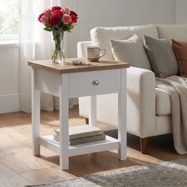 Vida Designs Arlington 1 Drawer Side Table Shaker Sofa Bedside Table, White & Oak