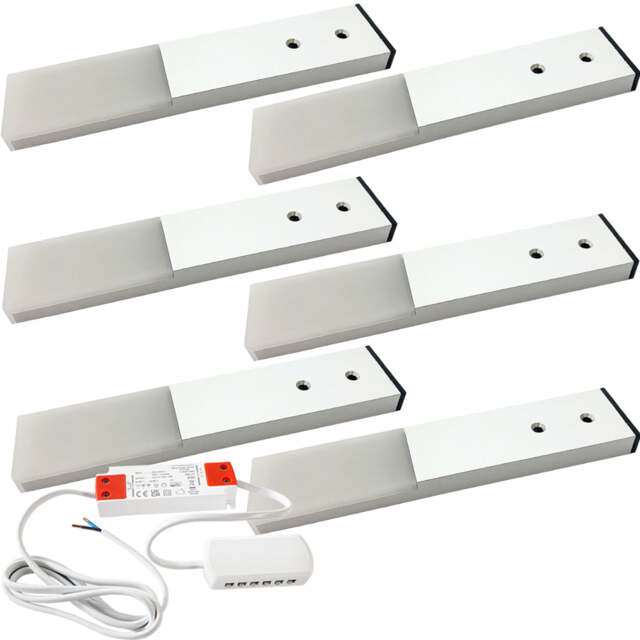 6-Pack Slim LED Under Cabinet Kitchen Lights with Driver - Natural White Brushed Aluminium