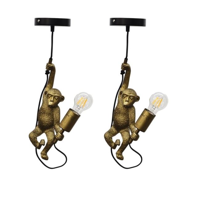 Set of 2 Norman - Black and Gold Monkey Pendant