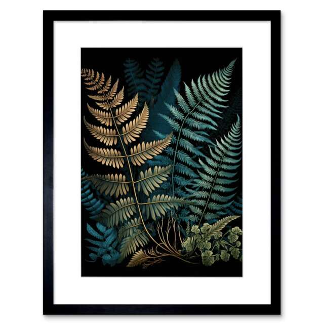 "Detailed Botanical Fern Frond Species 9x7"" Black Framed Wall Art Print"