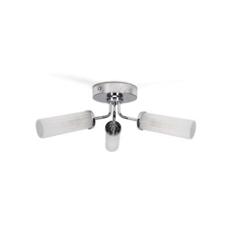 ValueLights Canya Chrome IP44 Bathroom 3 Way Reeded Glass Flush Ceiling Light & Bulbs Silver