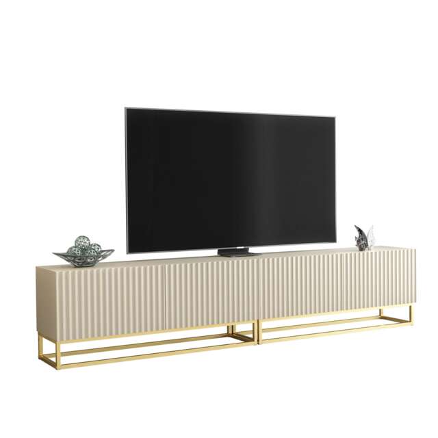 TV Unit TV Stand Cashmere Gold Fluted Modular Media Console Sideboard Storage 200cm